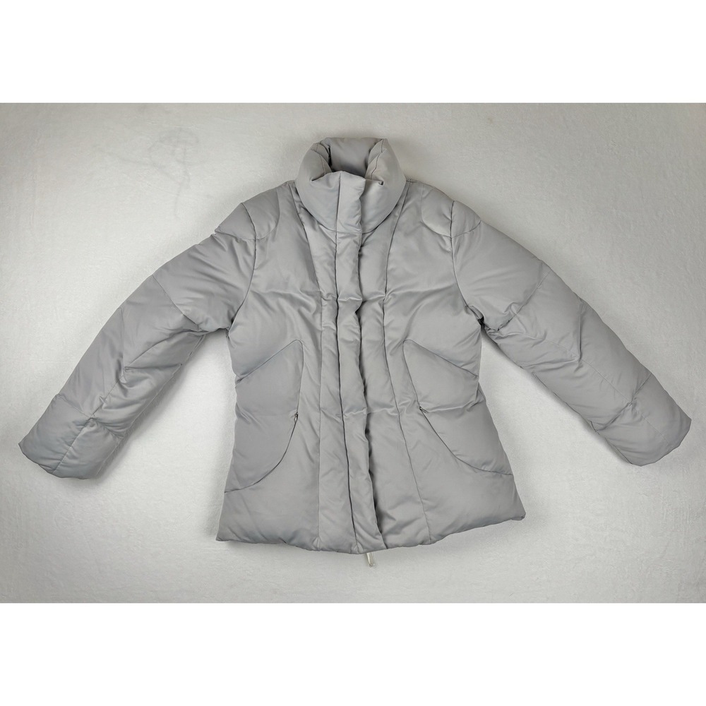 Calvin Klein Womens Down Puffer Coat Gray Size L Broken Zipper Stains